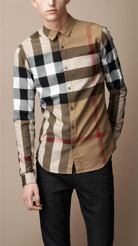 men burberry button up|burberry check shirt men's.